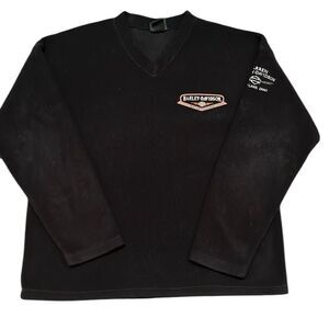 Harley Davidson Black V Neck Fleece Embroidered Mens L Motorcycle Biker Vtg?